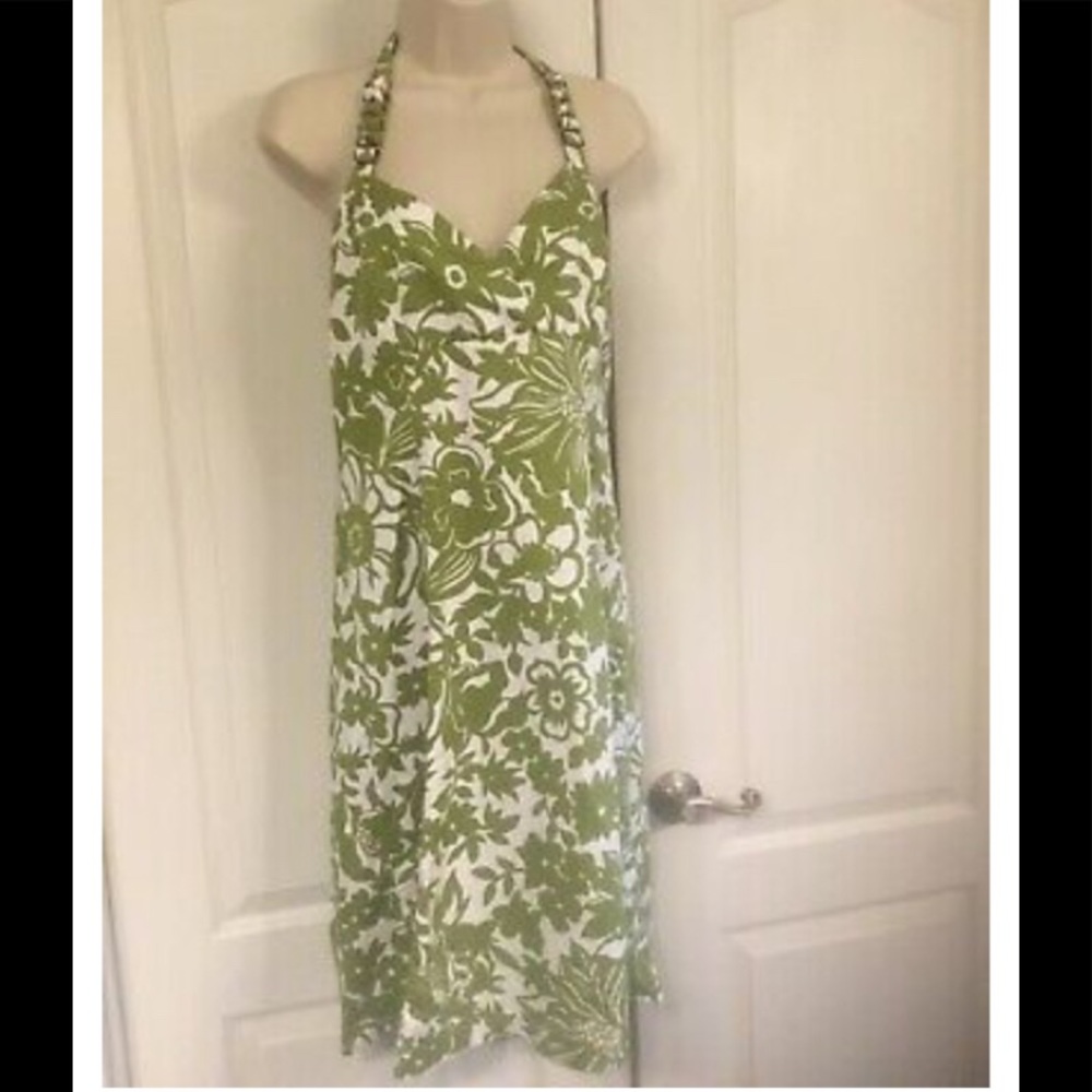 DONNA RICCO HALTER FLORAL FIT & FLARE DRESS
